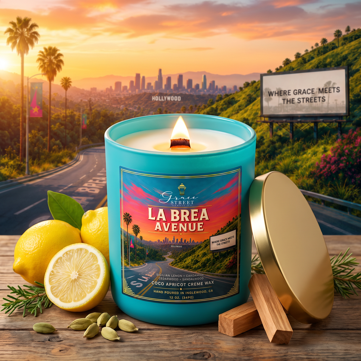 La Brea Avenue | 12 oz. Luxury Candle with Gold Lid