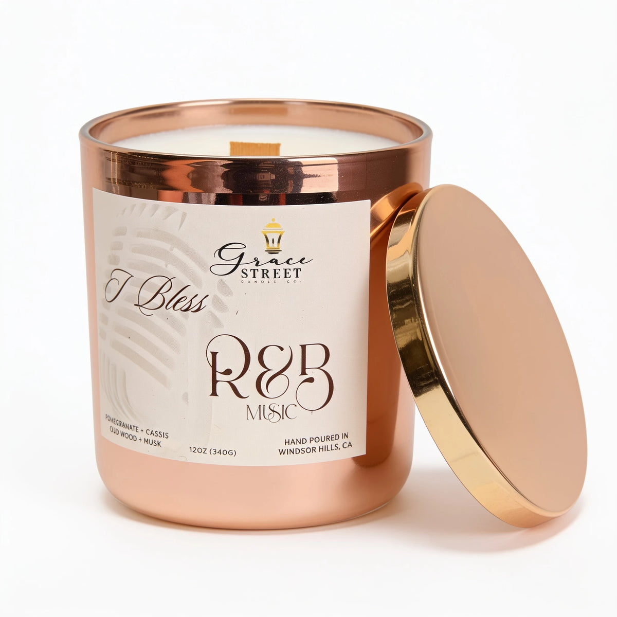 I Bless R&B Music Rose Gold Luxury Lid Candle-12 oz