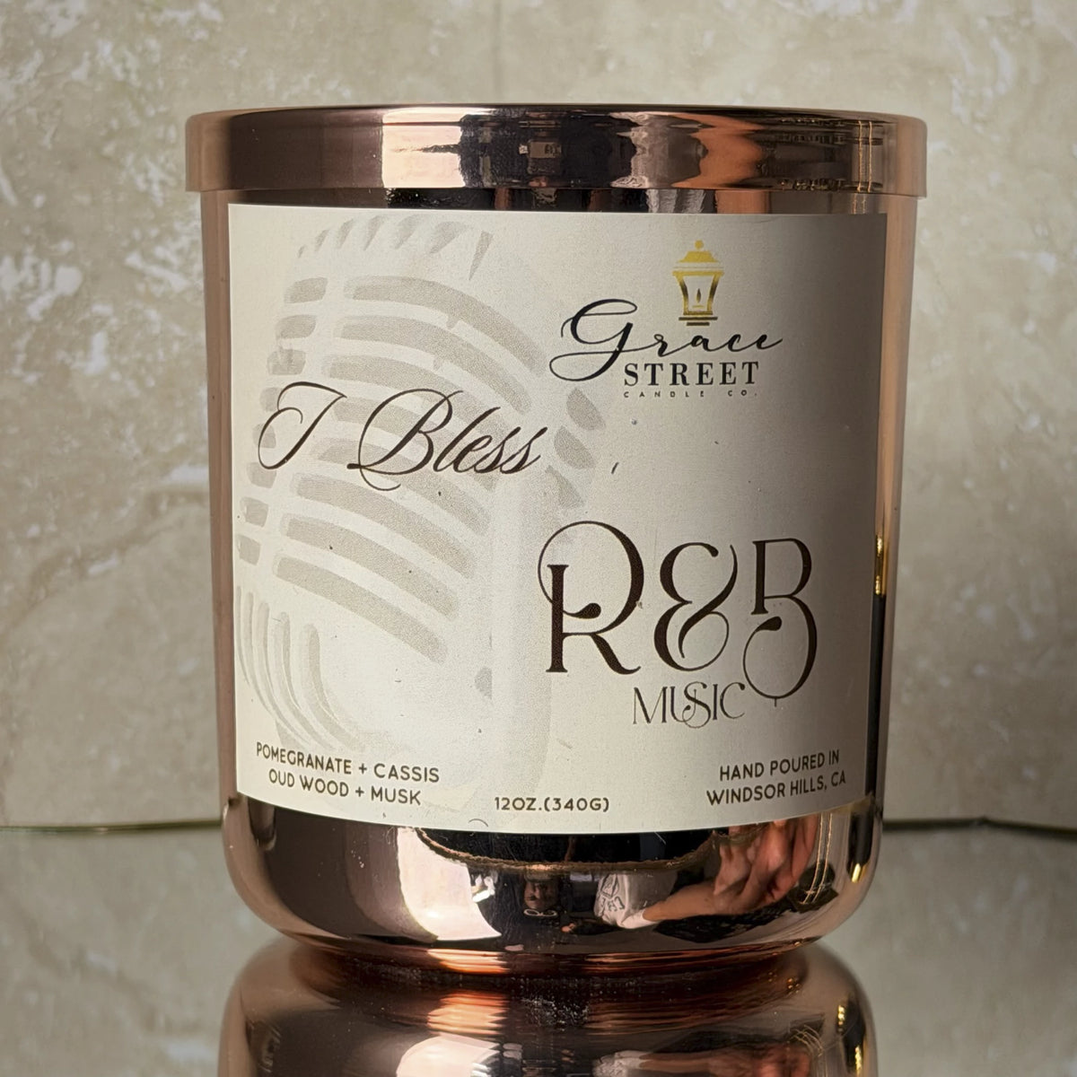 I Bless R&B Music Rose Gold Luxury Lid Candle-12 oz