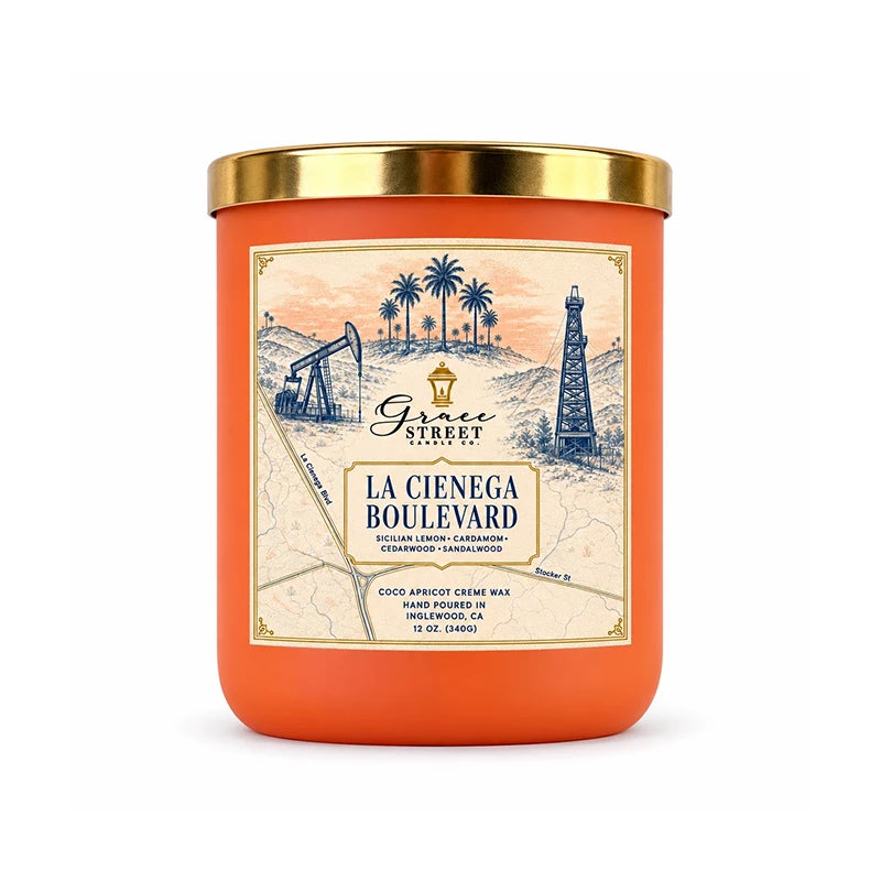 La Cienega Boulveard Gold Lid Luxury Candle- 12 oz. Candle
