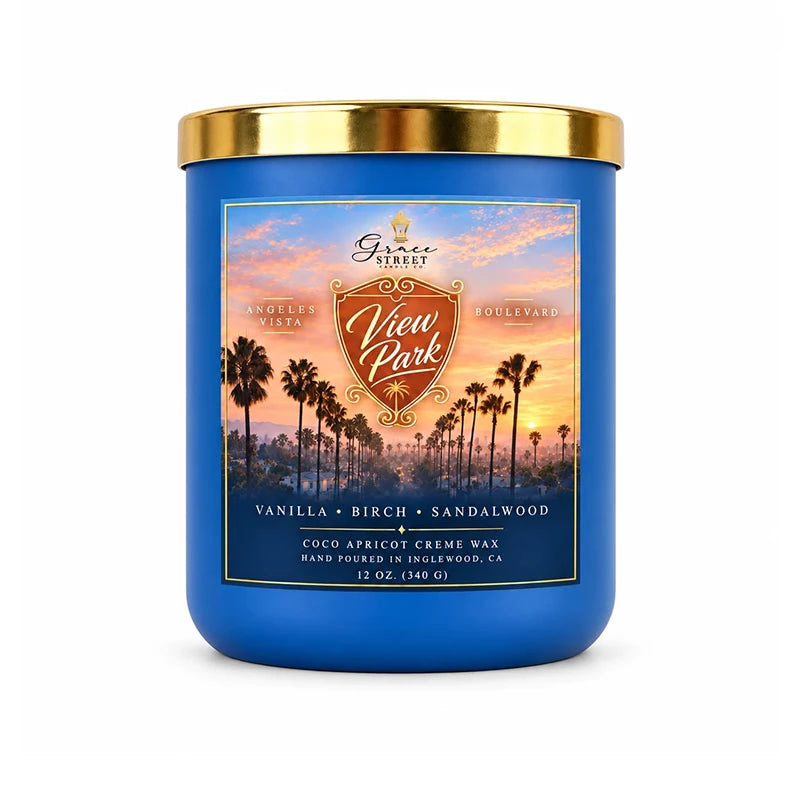 Angelas Vista Boulevard Gold Lid Luxury Candle- 12 oz. Candle